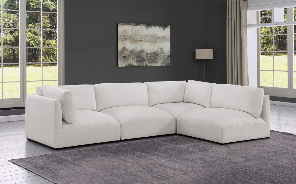 Ease Fabric Upholstered L-Shaped Modular Sectional, Cream, 4 Piece: 2 Corner, 2 Armless