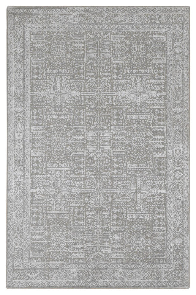 Dorian Gray Wool and Plant Based Silk Fine Jacquard Hand Loomed Rug 5'9"x9'
