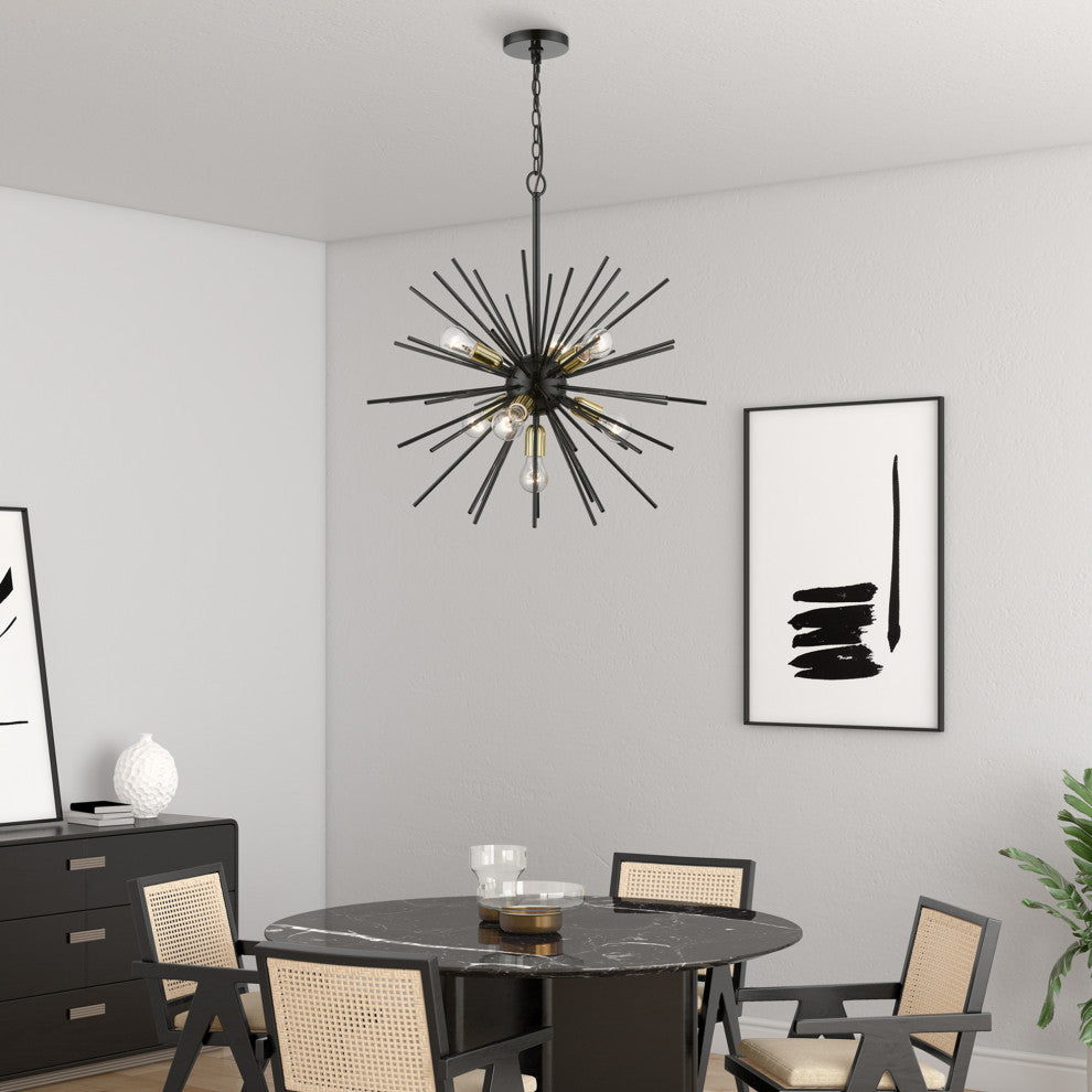Tribeca 7 Light Shiny Black With Polished Brass Accents Pendant Chandelier