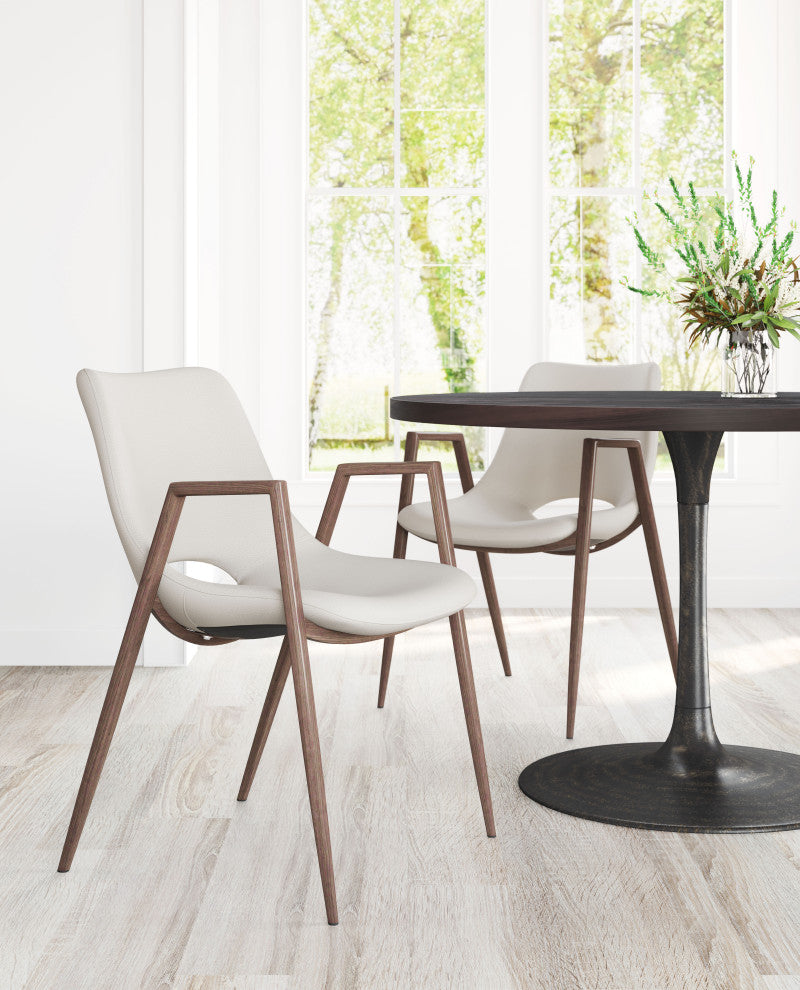 Desi Dining Chair, Set of 2 Beige/Walnut