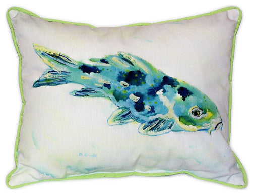 Pair of Betsy Drake Blue Koi Large Indoor/Outdoor Pillows 16x20