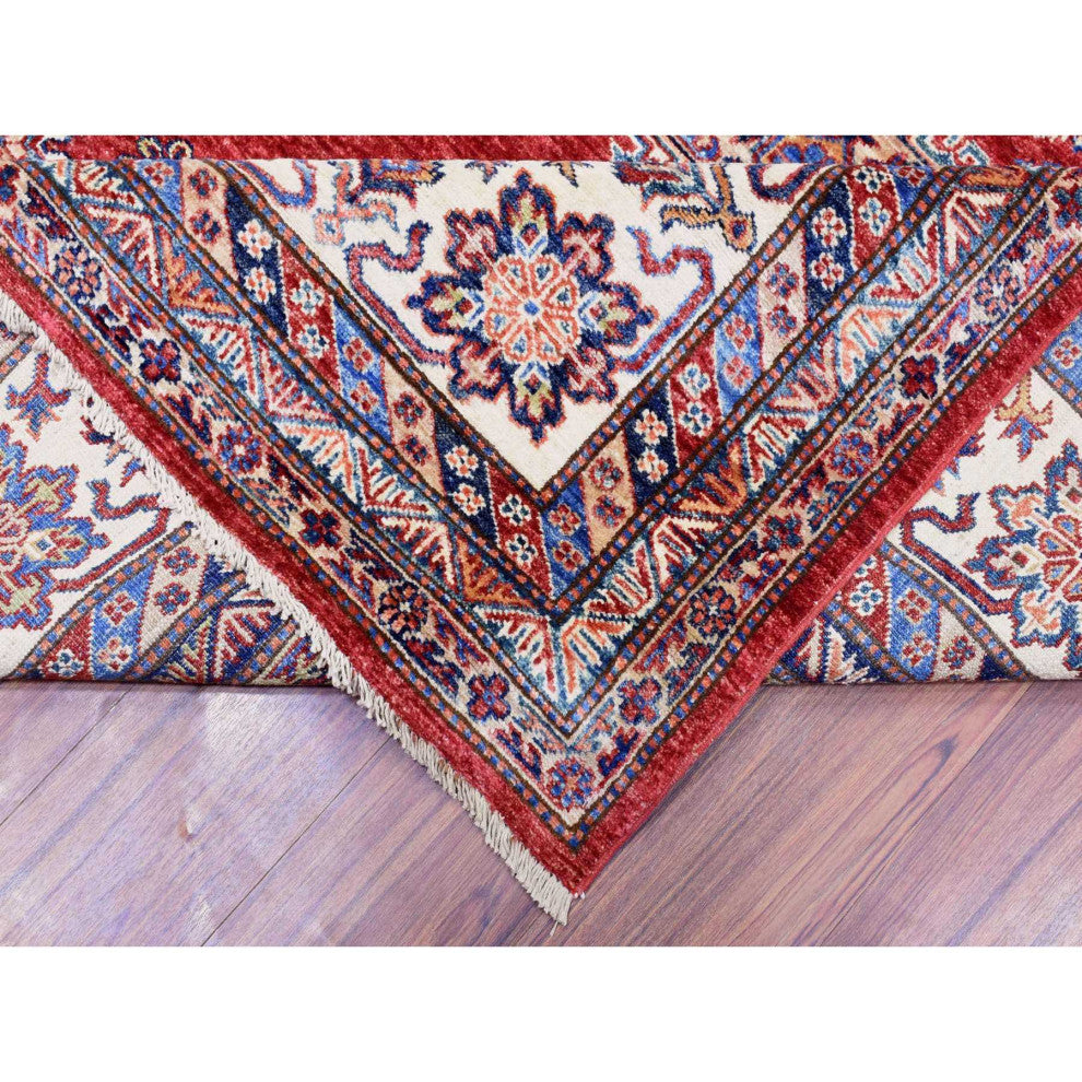 Tomato Red Afghan Super Kazak Pure Wool Hand Knotted Oriental Rug, 8'10"x13'0"