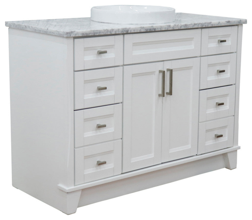 49" Single Sink Vanity, White Finish With White Carrara Marble And Round Sink