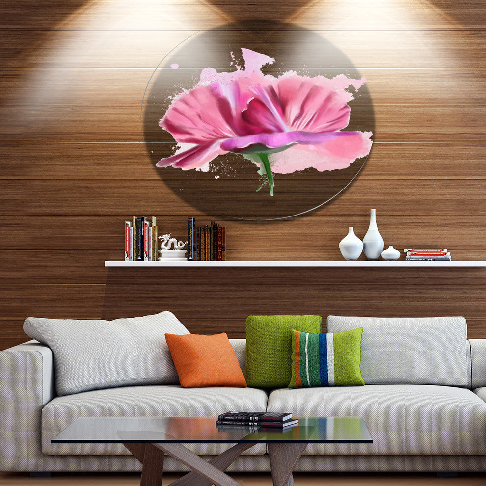Hand-Drawn Pink Rose Watercolor, Floral Round Wall Art, 36"