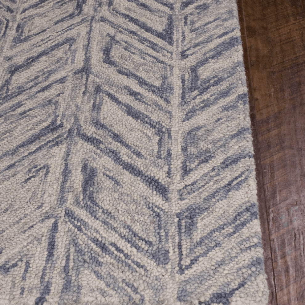 8'X10' Blue Hand Tufted Herringbone Indoor Area Rug