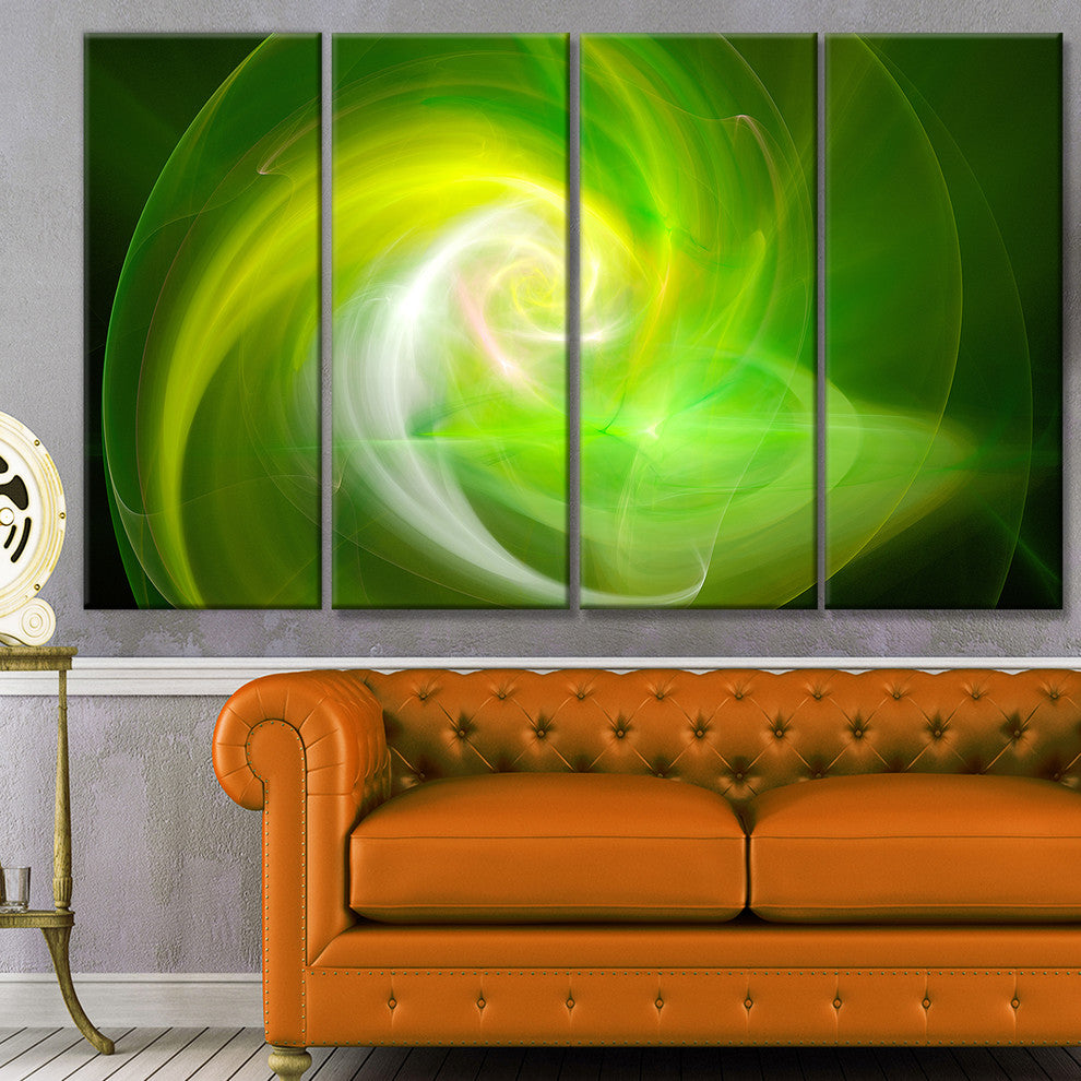 Green Fractal Abstract Illustration, Abstract Canvas Wall Art, 48"x28", 4 Panels