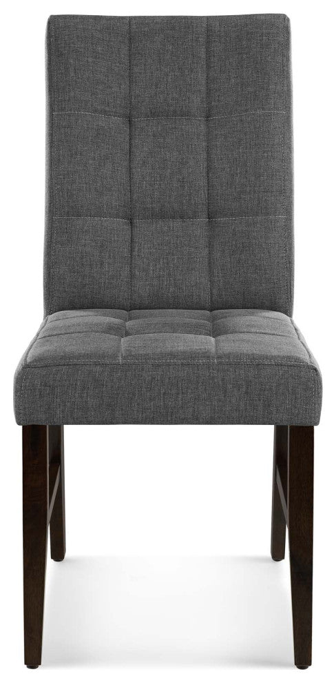 Tufted Side Dining Chair, Set of 2, Fabric, Wood, Gray, Modern, Cafe Bistro
