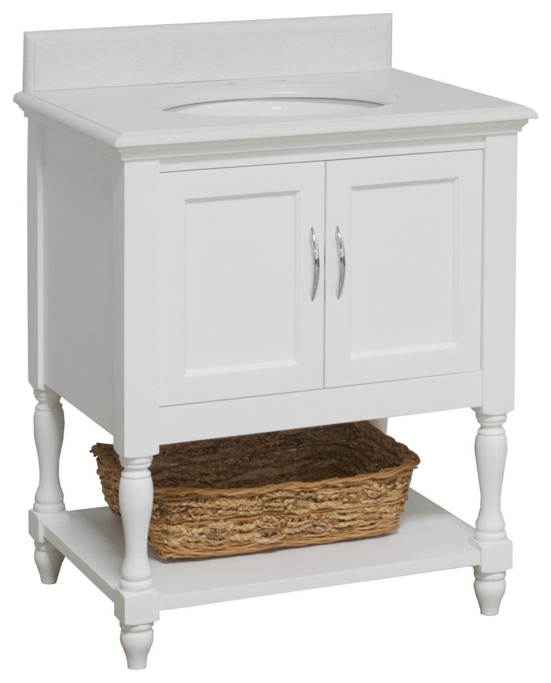 Beverly 30" Bathroom Vanity, White, Quartz