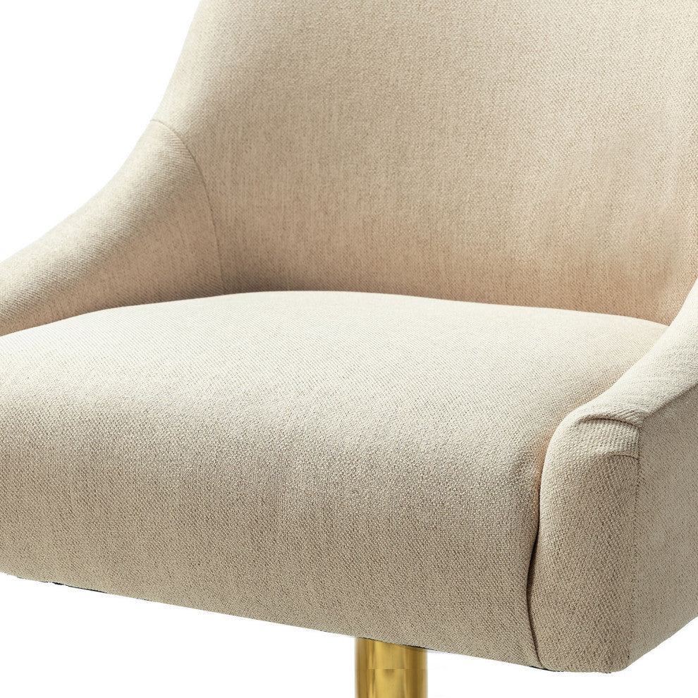 Upholstered Swivel Task Chair With Golden Base, Tan