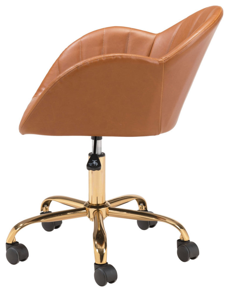 Computer Work Chair, Faux Vinyl Leather, Steel, Tan, Gold, Home Business Office
