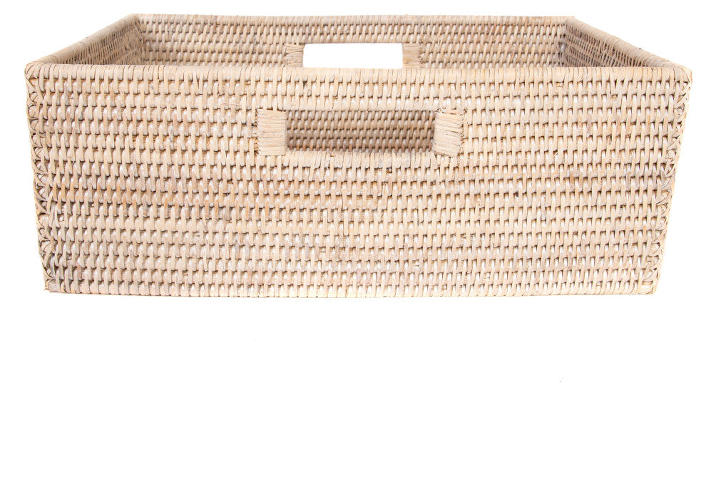 Artifacts Rattan™ Rectangular Shelf Basket with Side Handles, White Wash