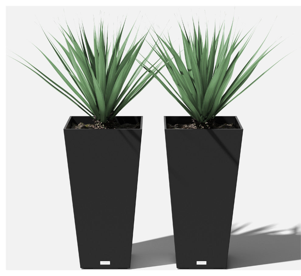 Midland Tall Square Planter, Black, 30'', 2 Pack