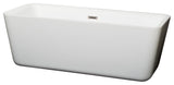 Emily 69" Freestanding White Bathtub, Brushed Nickel Drain