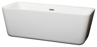 Emily 69" Freestanding White Bathtub, Brushed Nickel Drain