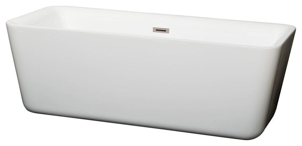 Emily 69" Freestanding White Bathtub, Brushed Nickel Drain