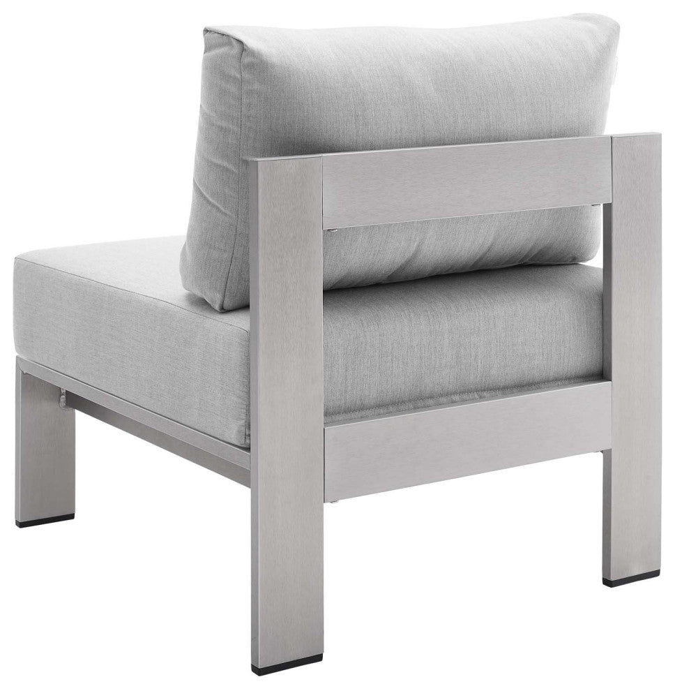 Sectional Sofa Chair Table Set, Sunbrella, Aluminum, Silver Gray, Outdoor
