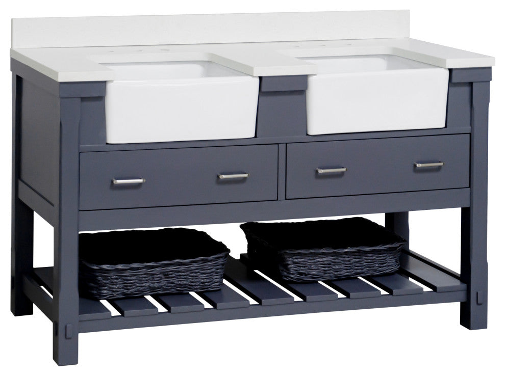 Charlotte 60" Bathroom Vanity, Marine Gray, Quartz, Double