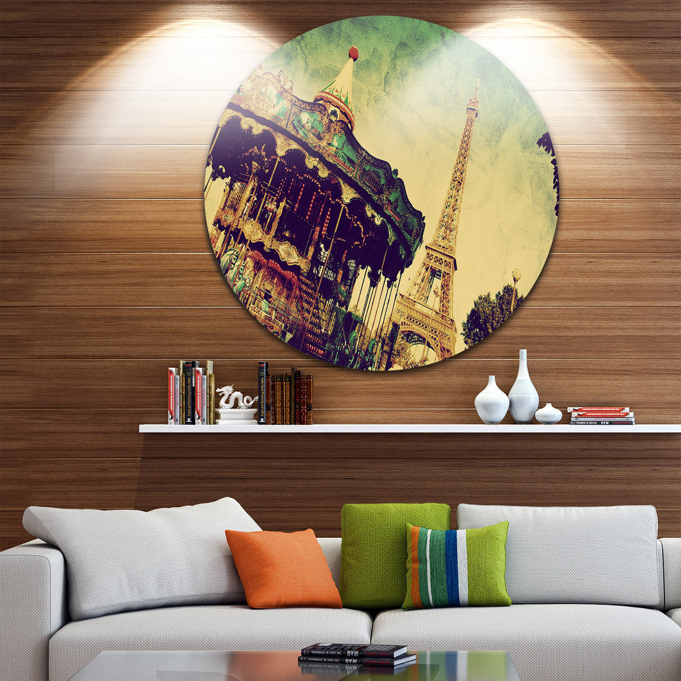 Eiffel Tower Retro Style, Landscape Disc Metal Wall Art, 38"