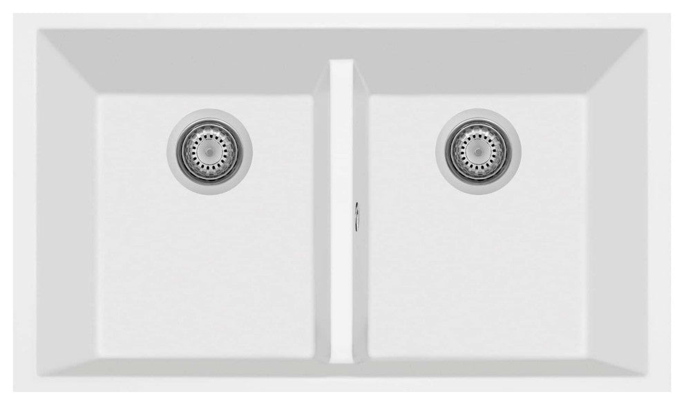 One Series 33" Drop-In Double-Bowl Granite Sink, Milk White, Undermount
