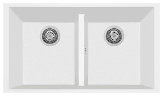 One Series 33" Drop-In Double-Bowl Granite Sink, Milk White, Undermount