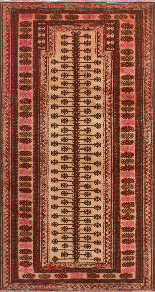 Vintage Distressed Madzimoy Beige/Burgundy Rug, 3'8x7'2