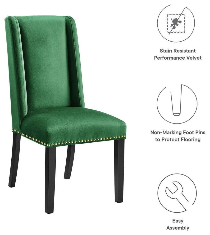 Baron Performance Velvet Dining Chairs, Set of 2, Emerald
