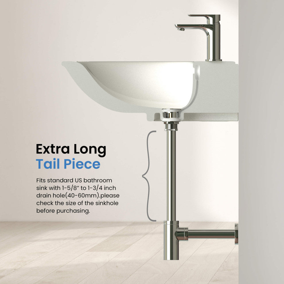 Bathroom Sink Pop Up Drain Stopper, 12" Tailpiece With Overflow KPW104, Chrome