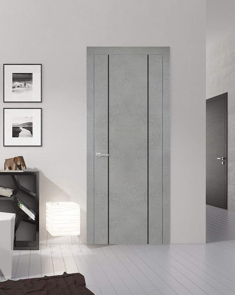 Solid French Door 28 x 80 | Planum 0016 Concrete with| Bathroom