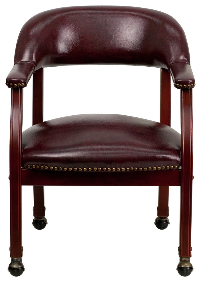 Oxblood Vinyl Luxurious Conference Chair with Accent Nail Trim and Casters