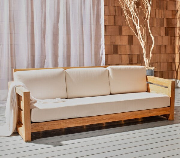 Safavieh Molokai Teak Patio Sofa Natural / Beige