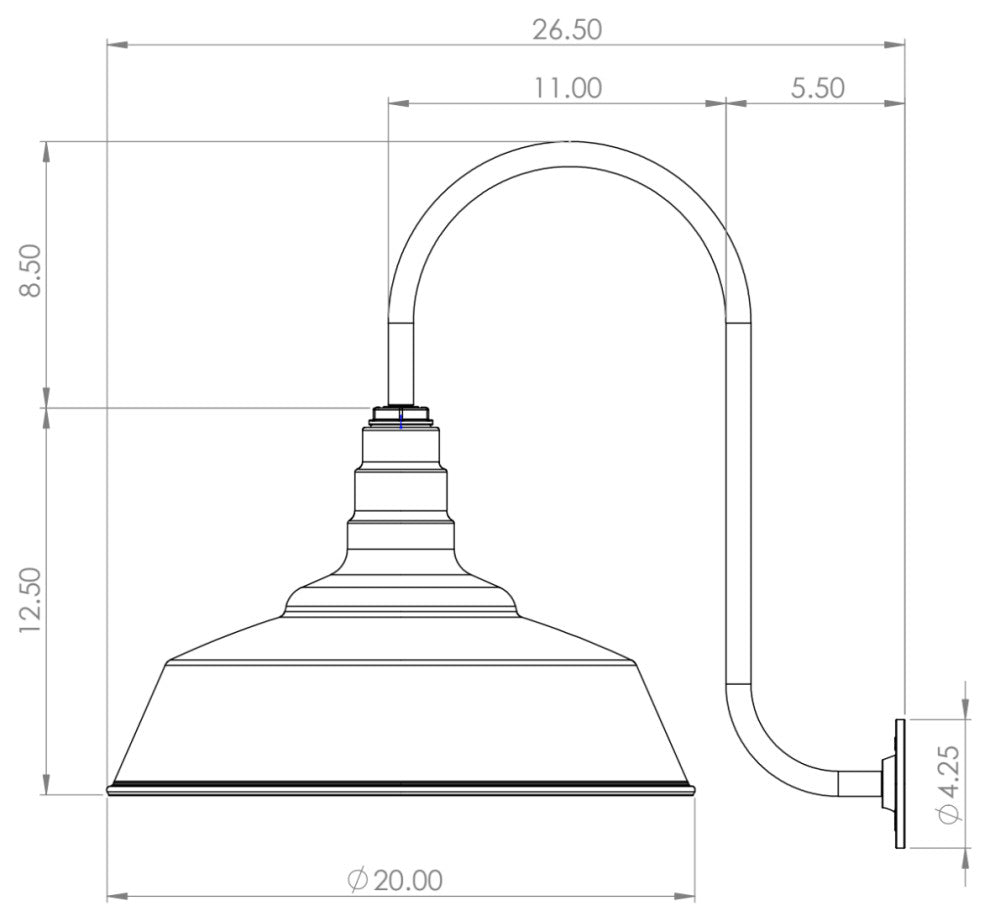 Upward Sloping Gooseneck 20" Barn Light, The Redondo, Matte Black