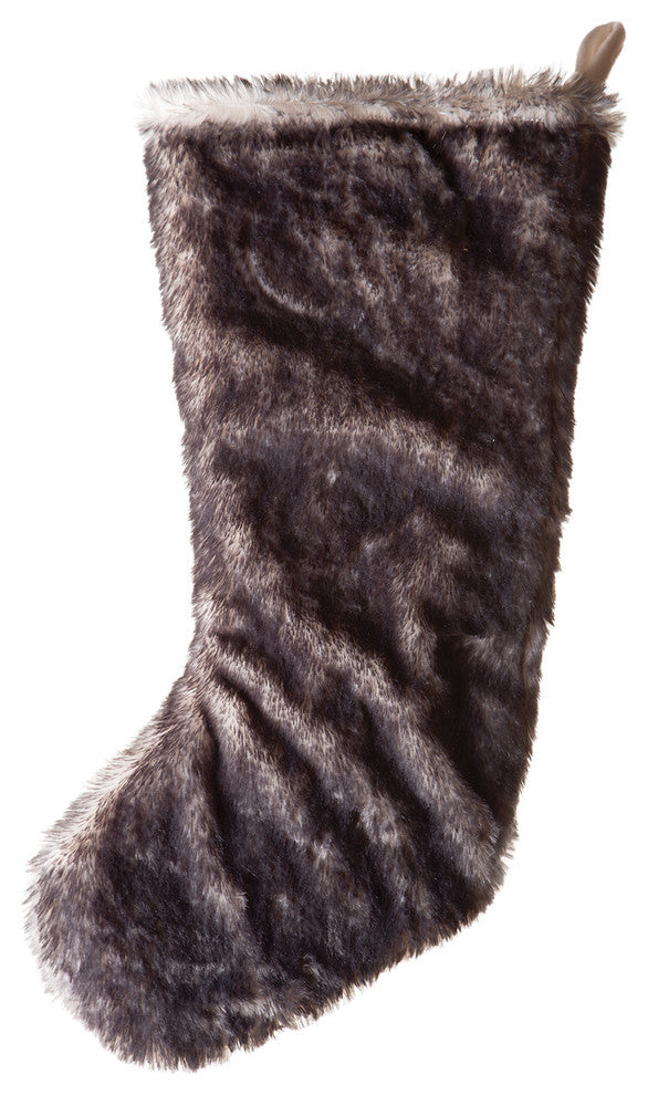 Faux Fur Christmas Stocking, Dark Grey-Tipped Fox