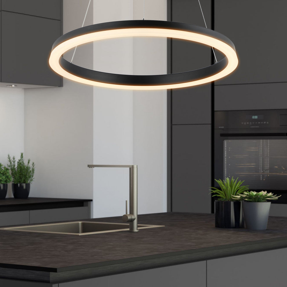 Baxter 1-Light Aluminum Integrated LED Hoop Pendant, Black