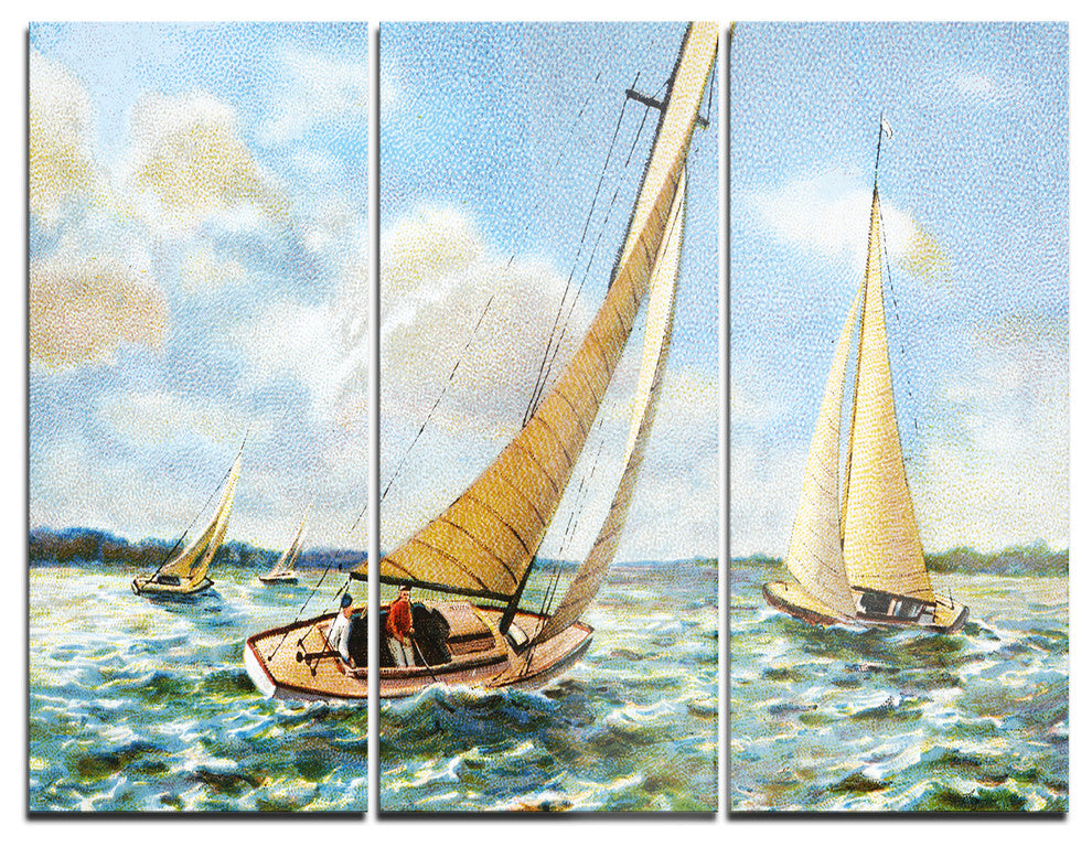 "Vintage Boats Sailing" Metal Wall Art, 3 Panels, 36"x28"