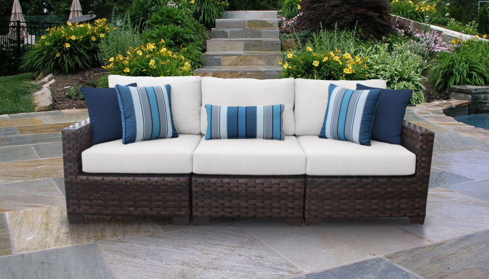 kathy ireland River Brook 3 Piece Wicker Patio Furniture Set, Alabaster