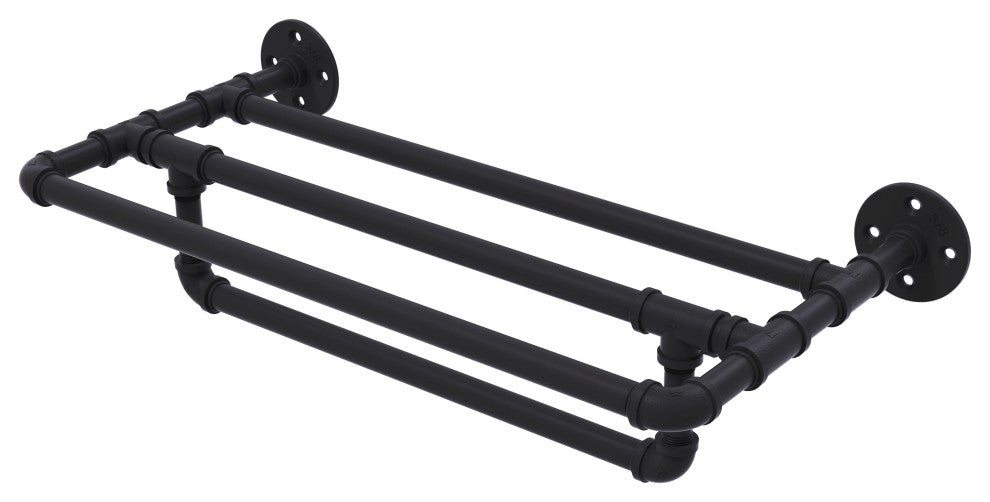 Pipeline Wall Mounted Towel Shelf with Towel Bar, Matte Black, 24"