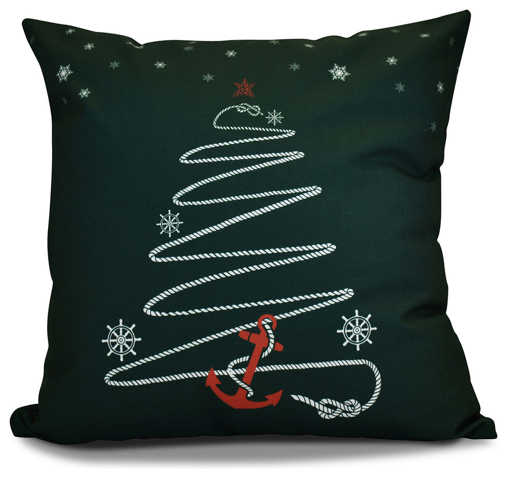 Decorative Outdoor Holiday Pillow Geometric Print, Dark Green, 18"x18"