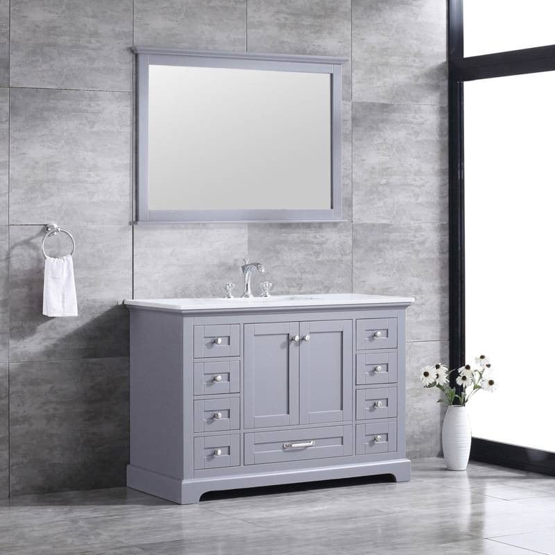 Dukes 48" Dark Grey Single Square Sink Vanity with Quartz Top, With Mirror and F
