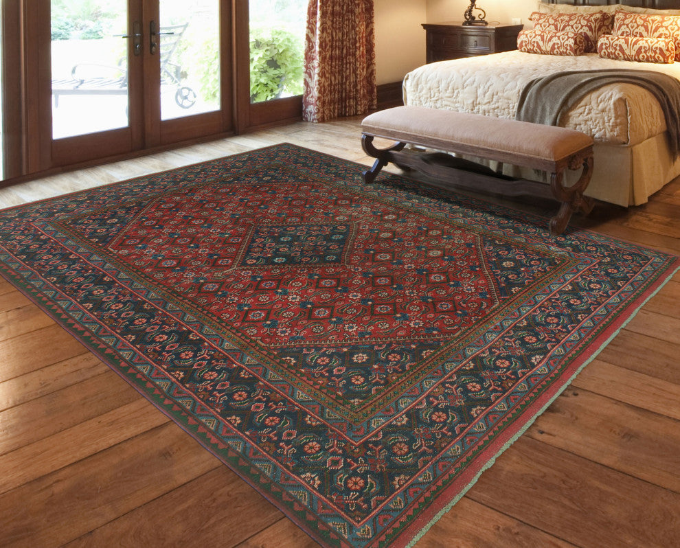 Fine Vintage Distressed Ama Red/Navy Rug, 6'7x10'4