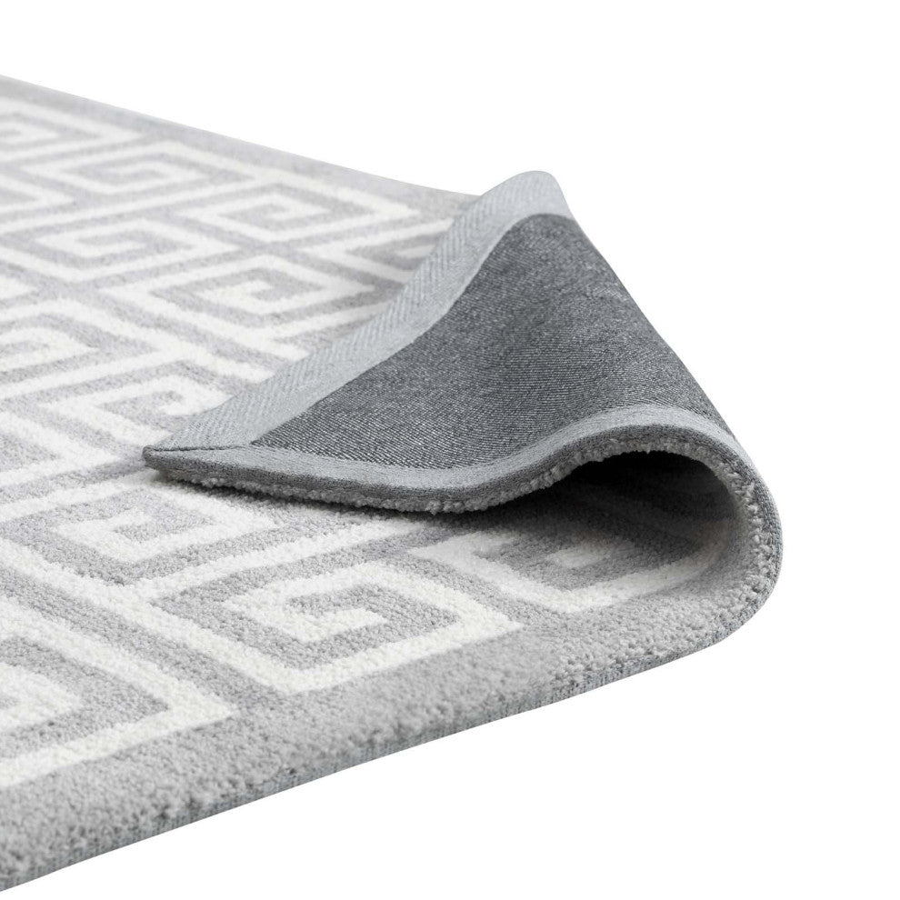 White and Light Gray Freydis Greek Key 5x8 Area Rug