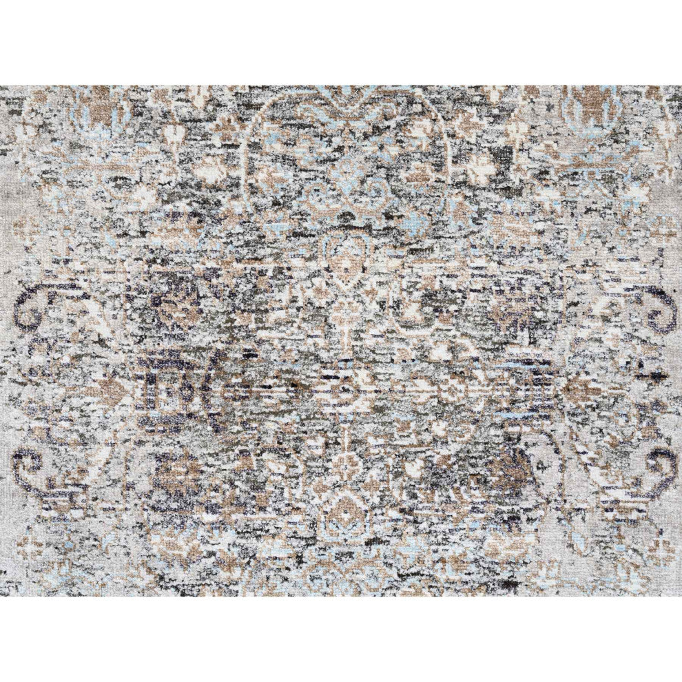 Gray, Hand Knotted, Modern, Silk with Textured Wool, Runner, Rug, 2'6" x 10'0"