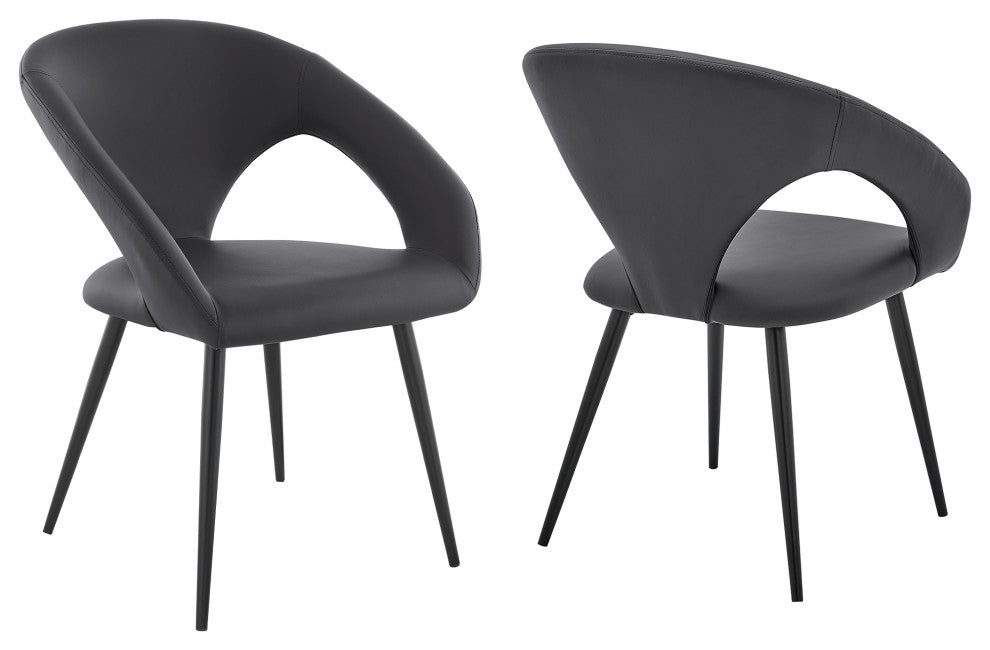 Elin Gray Faux Leather and Black Metal Dining Chairs - Set of 2
