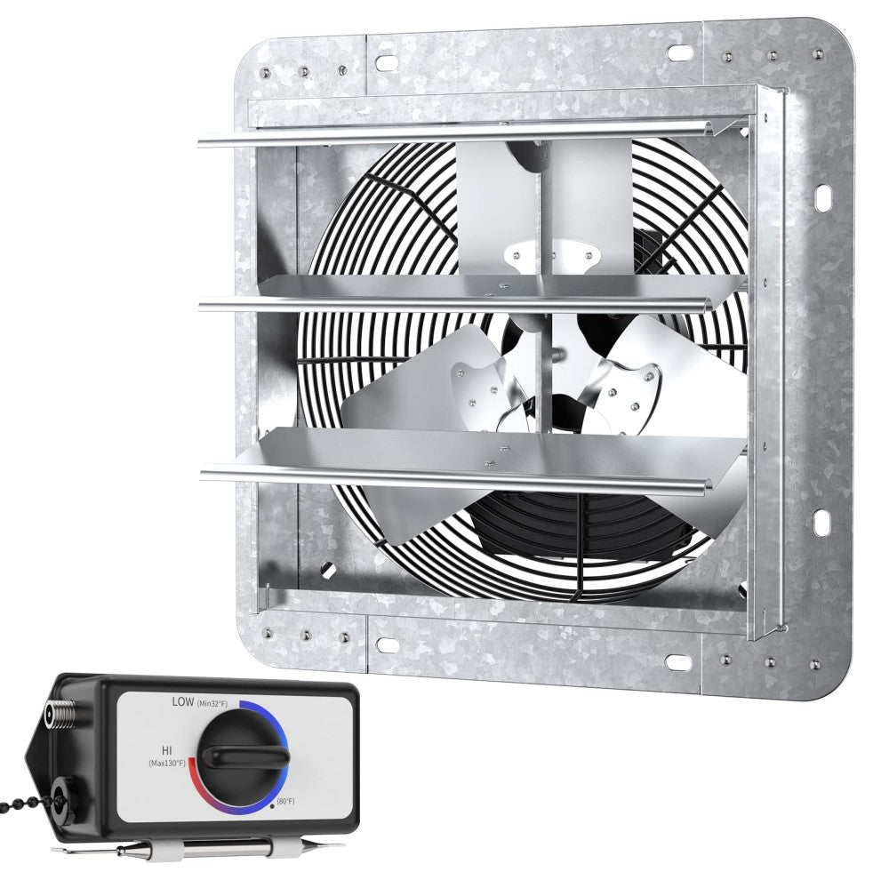 Wall Mounted Shutter Exhaust, 12" Fan With Thermostat