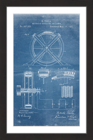 "Tesla Arc Lamp 1891 Blueprint" Framed Painting Print