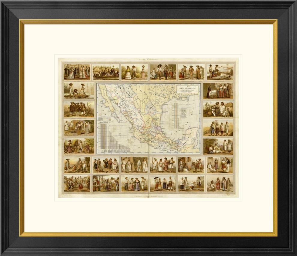 "Carta Etnografica, 1885" Framed Digital Print by Antonio Garcia Cubas, 26x23"