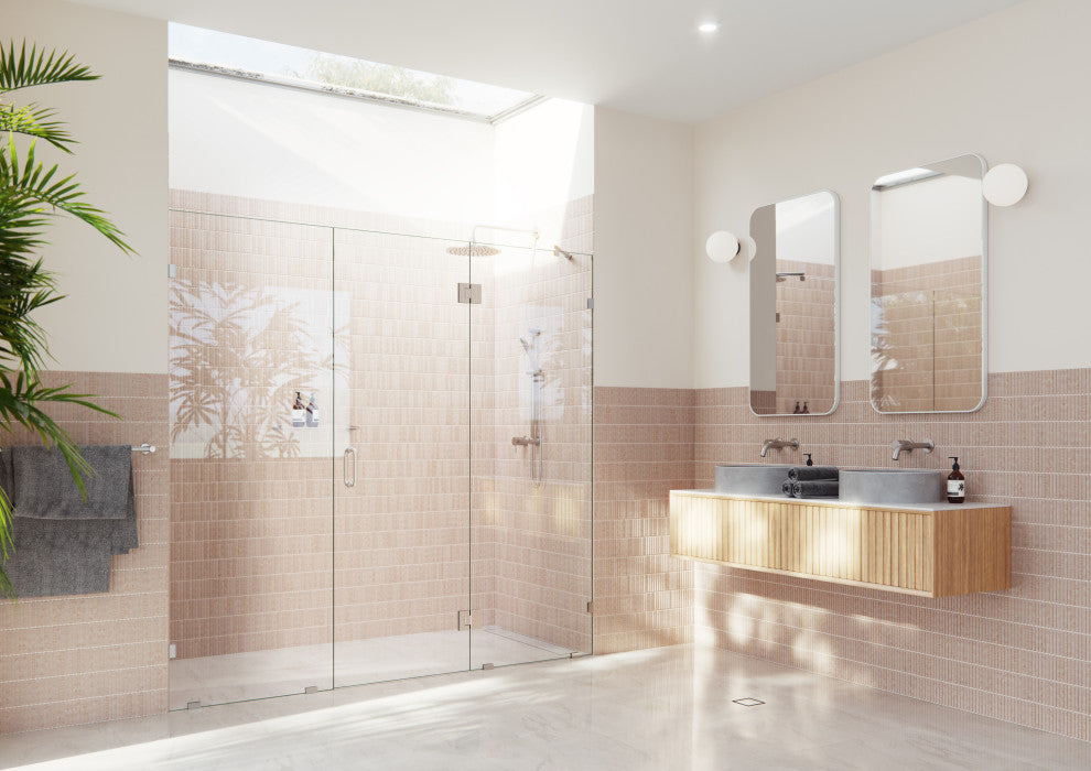 Glass Warehouse 78"x100" Frameless 3 Panel Inline Shower Door, Brushed Nickel