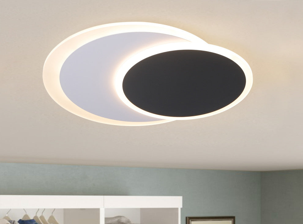2-Light Unique LED Flush Mount Light Geometric Ceiling Light, Black/White