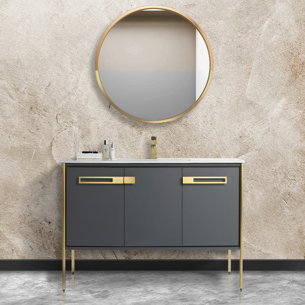 Oakville Bath Vanity, Ceramic Sink, Onix Grey, 42 Inch, Satin Brass Hardware