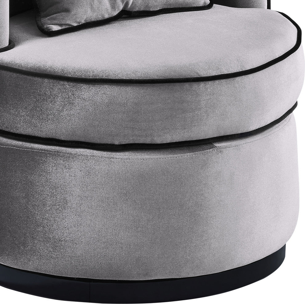 Belarus Swivel Chair, Gray Velvet and Black Velvet Piping