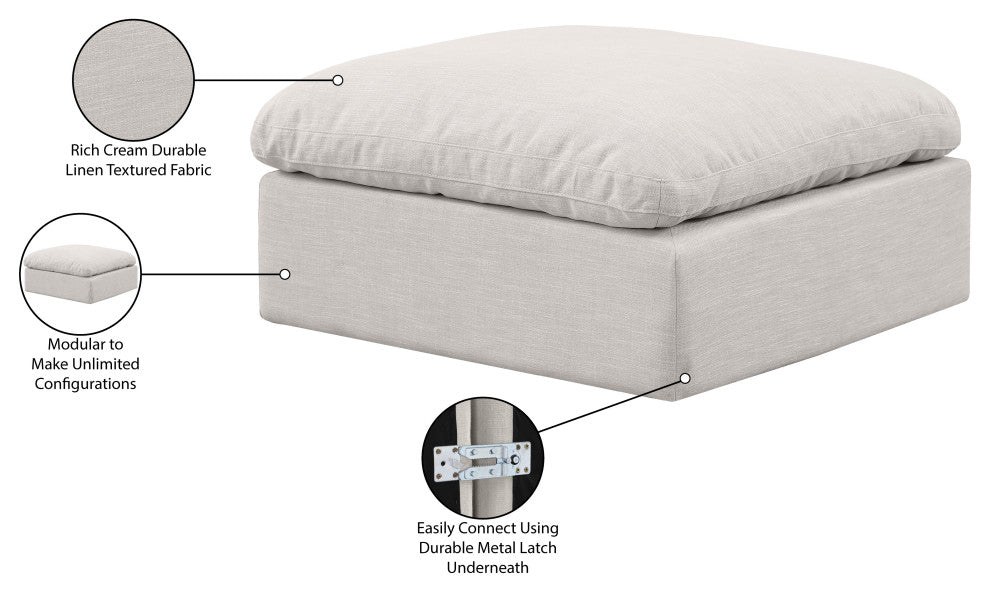 Indulge Upholstered Modular Chair, Cream, Down Stuffed Linen Textured Fabric, Ottoman